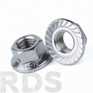Гайка шестигранная с фланцем, с зубчатыми насечками, нержавеющая DIN 6923 А2 M 16 - фото