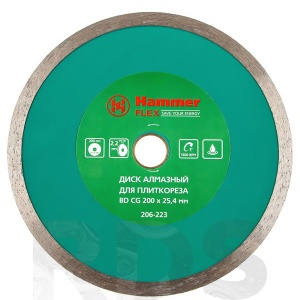 Диск отрезной, 200х25,4мм, алмазный, сплошной, по керамограниту, Hammer Flex 206-223 ВD CG/310205 - фото